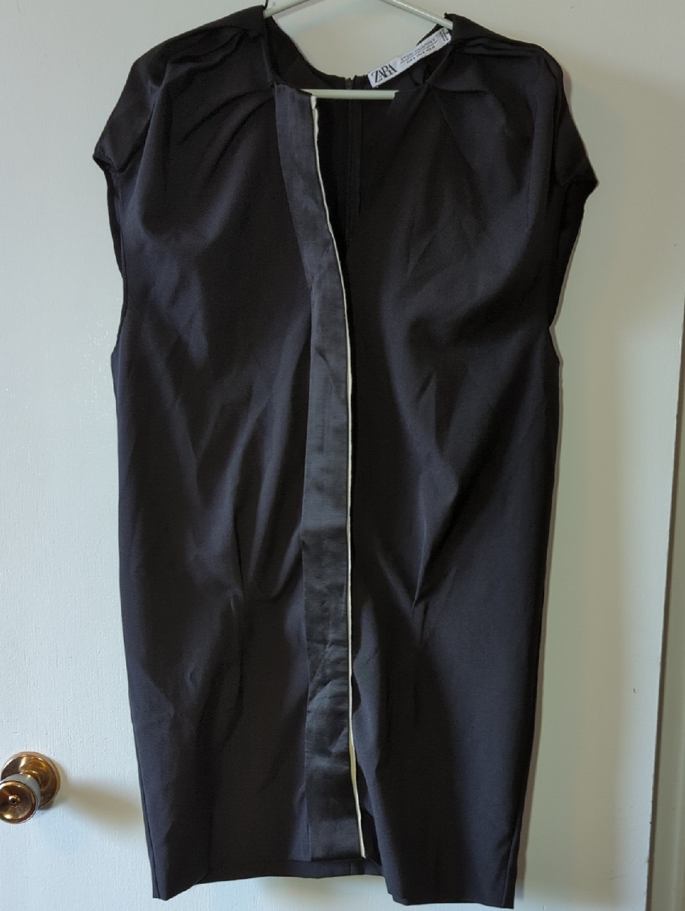 ZARA Black Shift Dress with Cream Contrast Piping